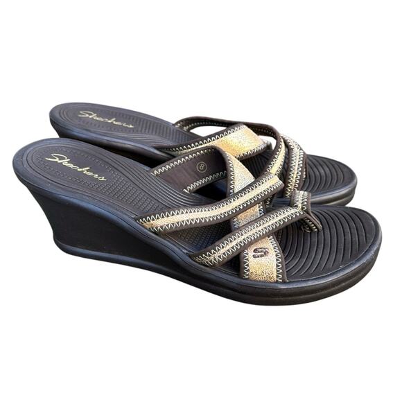 Skechers Cali Rumblers Bronze Home Run Wedge Stappy Women's Sandals Size 8 - Picture 1 of 9